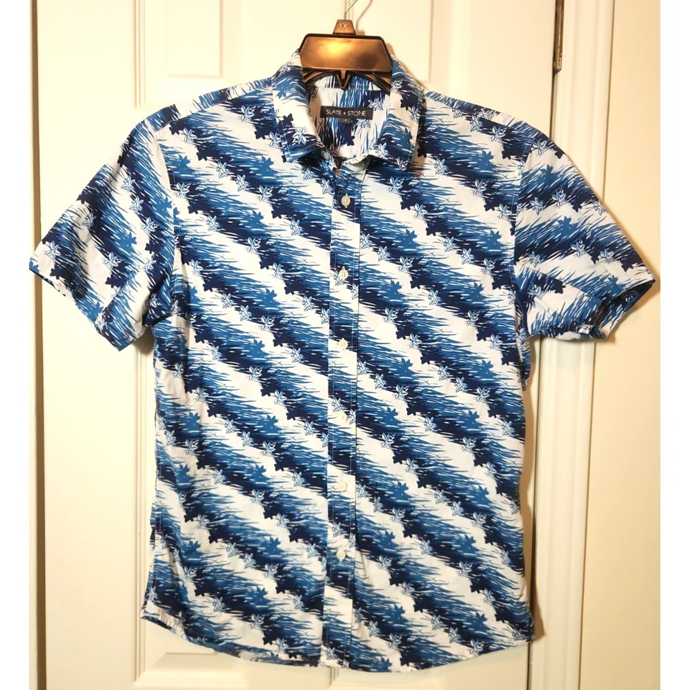 Slate & Stone Hawaiian Shirt Men's SMALL Blue Cotton Summer Casual Camp